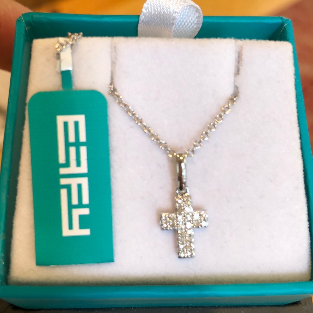 Effy Silver Pave Diamond Cross Necklace